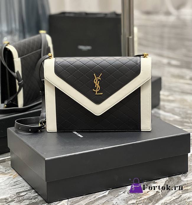 Ysl Gaby Satchel In Leather Black/White 668863 26×18×5cm - 1
