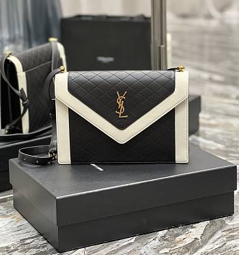 Ysl Gaby Satchel In Leather Black/White 668863 26×18×5cm