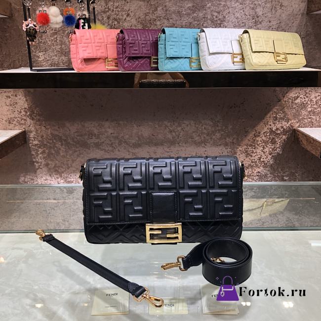 Fendi Large Baguette Leather Bag Black 8BR771 32cm - 1