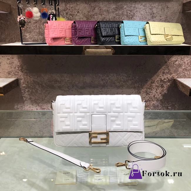 Fendi Large Baguette Leather Bag White 8BR771 32cm - 1