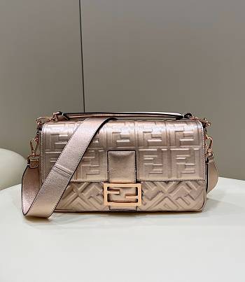 Fendi Large Baguette Leather Bag Shiny Rose Pink 8BR771 32cm