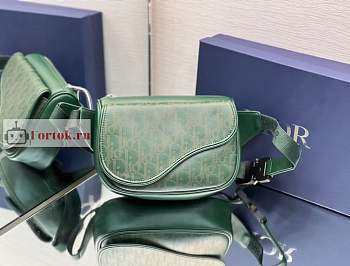 Dior World Tour Saddle Belt Bag Leather Green 19x14x6cm