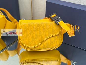 Dior World Tour Saddle Belt Bag Leather Yellow 19x14x6cm