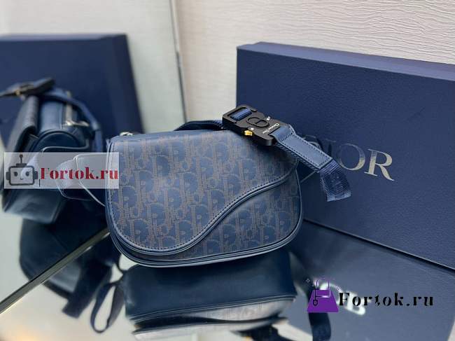 Dior World Tour Saddle Belt Bag Leather Blue 19x14x6cm - 1
