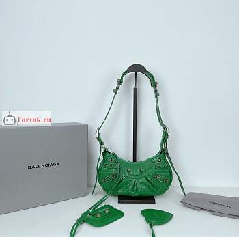 Balenciaga XS Le Cagole Shoulder Bag In Smooth Leather Green 26x16x8cm