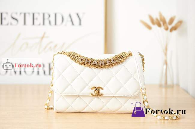 Chanel Small Flap Bag With Gold-tone Metal White AS3241 15x23x7cm - 1