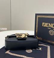 Fendi Fendace Brooch Mini Baguette Black in Leather with Gold-tone