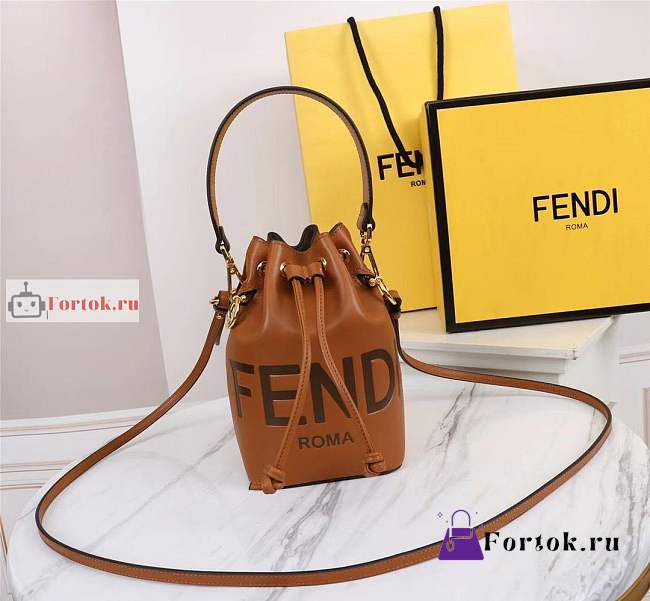 Fendi Mini Mon Tresor Leather Bucket Bag Brown 8BS010 12x18x10cm - 1