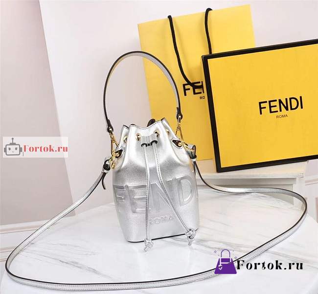 Fendi Mini Mon Tresor Leather Bucket Bag Silver 8BS010 12x18x10cm - 1