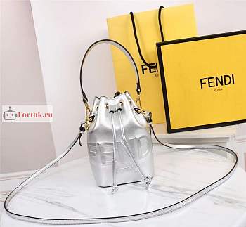 Fendi Mini Mon Tresor Leather Bucket Bag Silver 8BS010 12x18x10cm