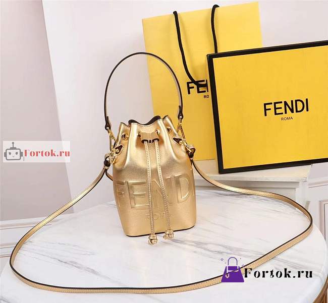 Fendi Mini Mon Tresor Leather Bucket Bag Gold 8BS010 12x18x10cm - 1