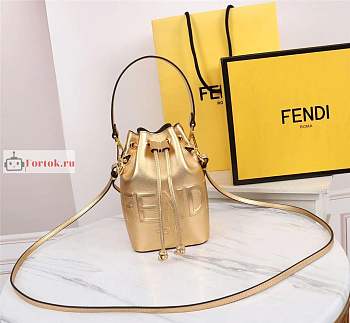 Fendi Mini Mon Tresor Leather Bucket Bag Gold 8BS010 12x18x10cm