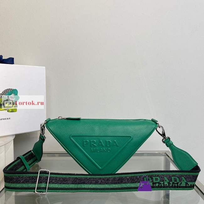 Prada Triangle Bag In Saffiano Leather Green 2VH155 28x18x11cm - 1