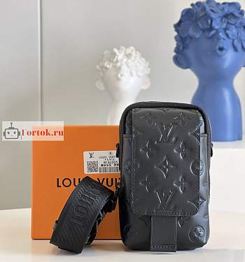 Louis Vuitton Double Phone Pouch Shadow Leather Black M81323 11x18x8cm