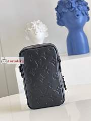 Louis Vuitton Double Phone Pouch Shadow Leather Black M81323 11x18x8cm - 5