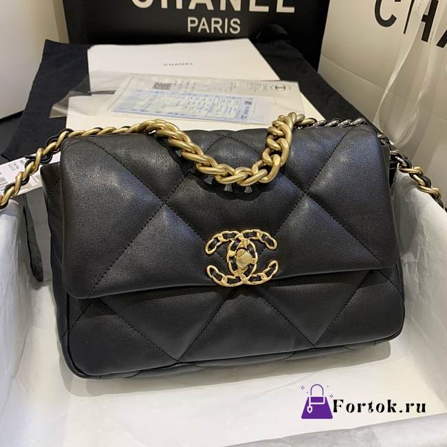 Chanel 19 Handbag Soft Goatskin Medium Black AS1160 26cm - 1