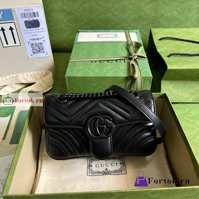 Gucci Mini GG Marmont Matelasse Bag All Black 446744 22x13x6cm - 1