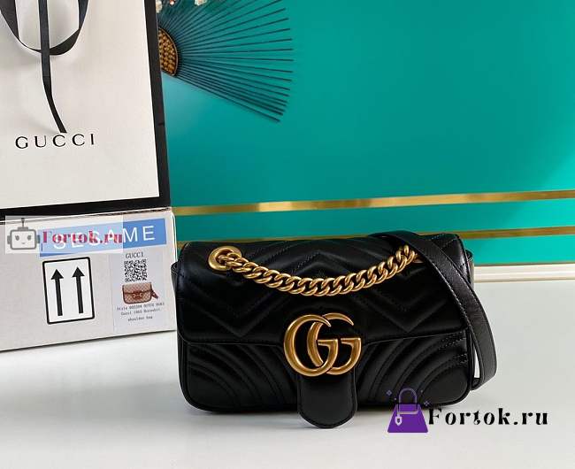 Gucci Mini GG Marmont Matelasse Bag Black 446744 22x13x6cm - 1