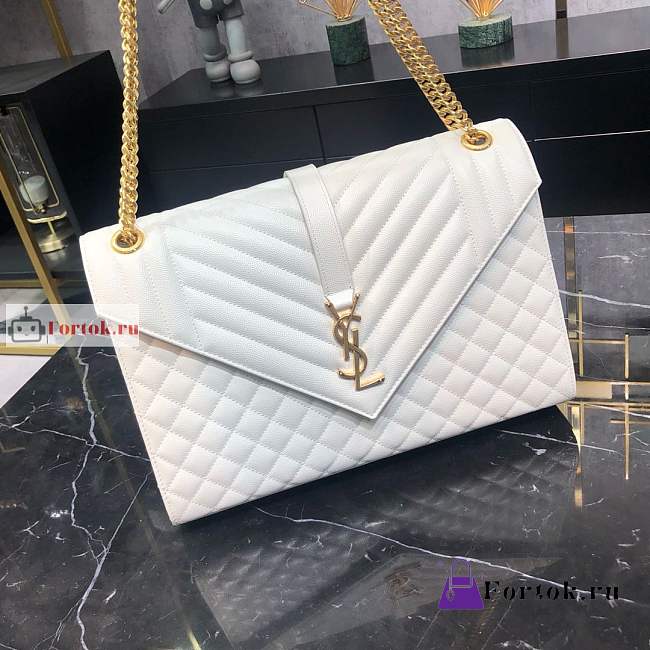 Ysl Large Envelope In Grained Leather White 600166 31x22x7.5cm - 1
