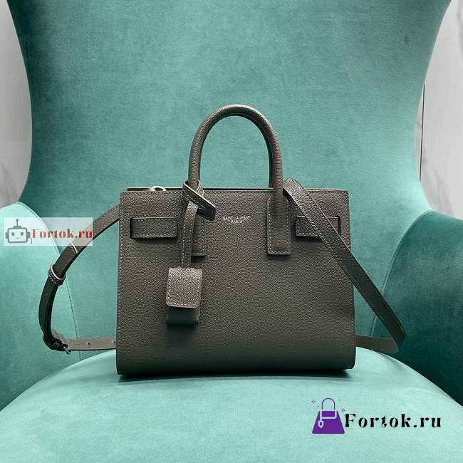 Ysl Nano Sac De Jour Grained Leather Gray 392035 22x18x11cm - 1