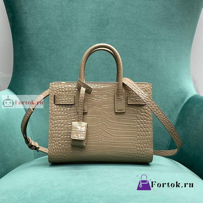 Ysl Nano Sac De Jour Crocodile Shiny Leather Beige 392035 22x18x11cm - 1