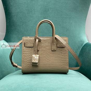 Ysl Nano Sac De Jour Crocodile Shiny Leather Beige 392035 22x18x11cm