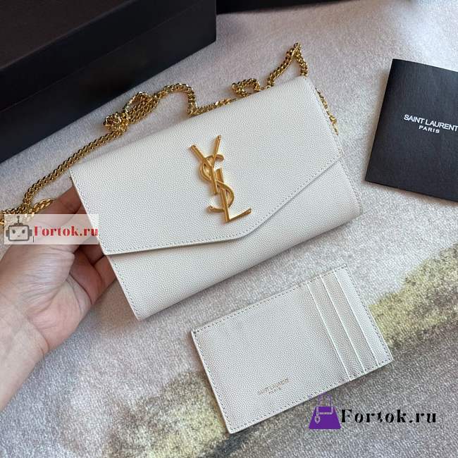 Ysl Uptown Chain Wallet In Grained Leather White 6077881 19x12x4cm - 1