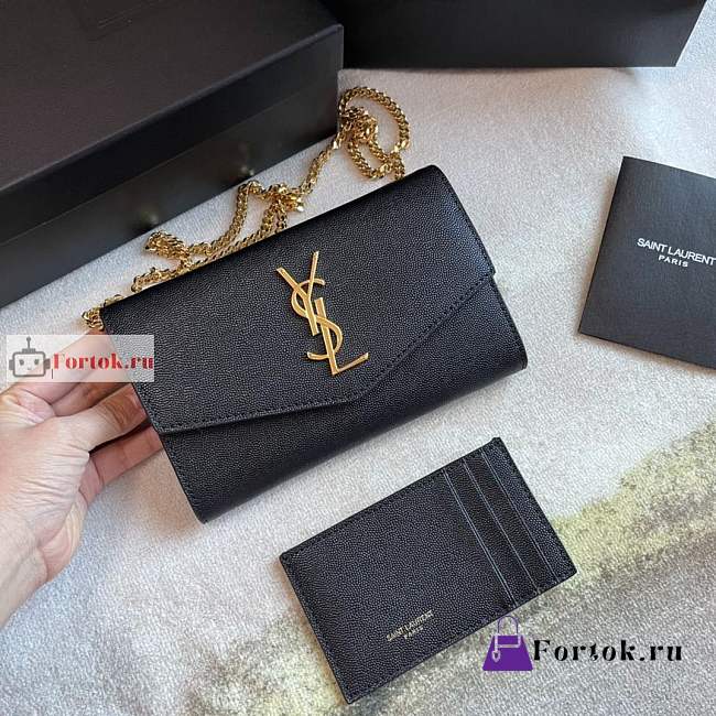 Ysl Uptown Chain Wallet In Grained Leather Black 6077881 19x12x4cm - 1