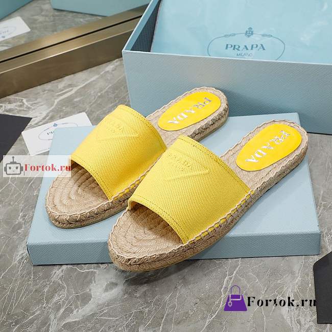 Prada Fabric Espadrille Slides Yellow 1XX619  - 1
