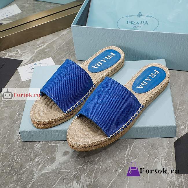 Prada Fabric Espadrille Slides Blue 1XX619  - 1