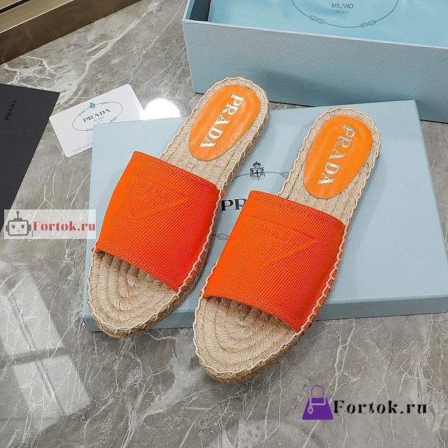Prada Fabric Espadrille Slides Orange 1XX619  - 1