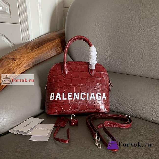 Balenciaga Small Ville Handbag Crocodile Embossed Red 26cm - 1
