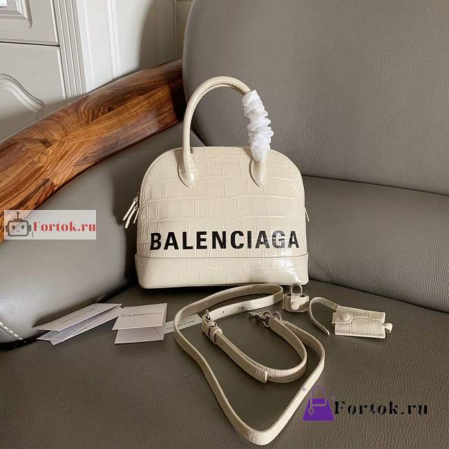 Balenciaga Small Ville Handbag Crocodile Embossed White 26cm - 1