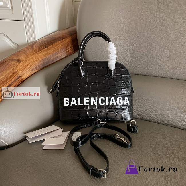 Balenciaga Small Ville Handbag Crocodile Embossed Black 26cm - 1