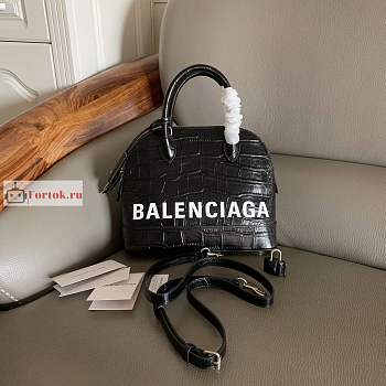 Balenciaga Small Ville Handbag Crocodile Embossed Black 26cm