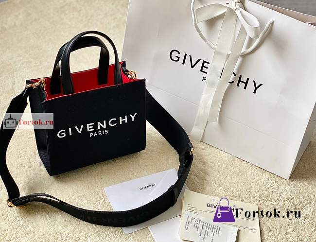 Givenchy Mini G Tote Shopping Bag In Canvas Black 19x8x16cm - 1