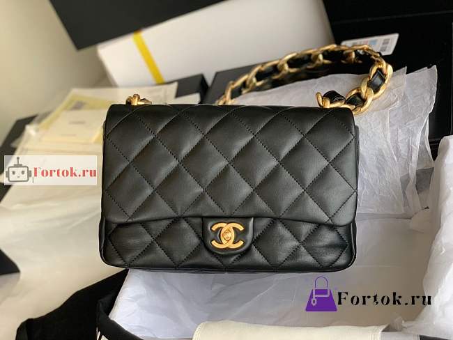 Chnael Large Flap Bag In Leather Black AS3215 18x27x8cm - 1