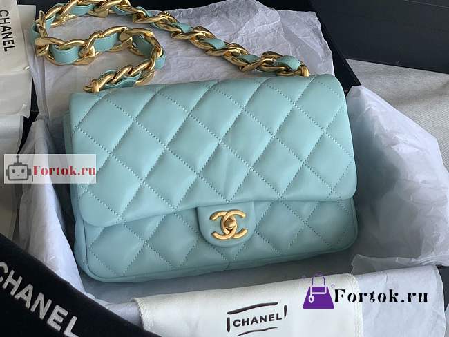 Chanel Large Flap Bag In Leather Light Blue AS3215 18x27x8cm - 1