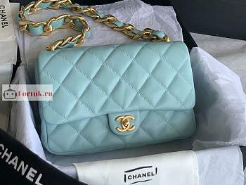 Chanel Large Flap Bag In Leather Light Blue AS3215 18x27x8cm