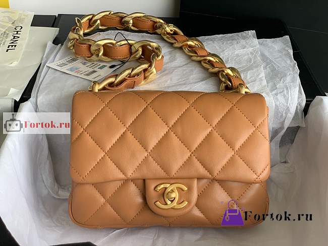 Chanel Small Flap Bag In Leather Brown AS3214 17x21x6cm - 1