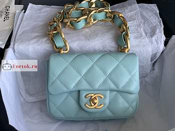 Chanel Mini Flap Bag In Leather Light Blue AS3213 13x17x6cm