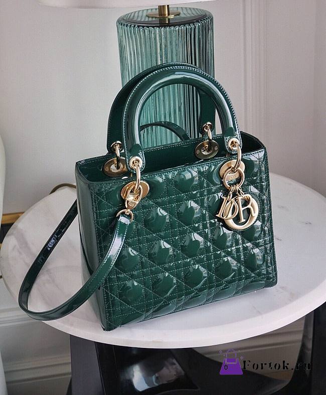 Dior Medium Lady Dior Patent Cannage Green M0565 24×20×11cm - 1