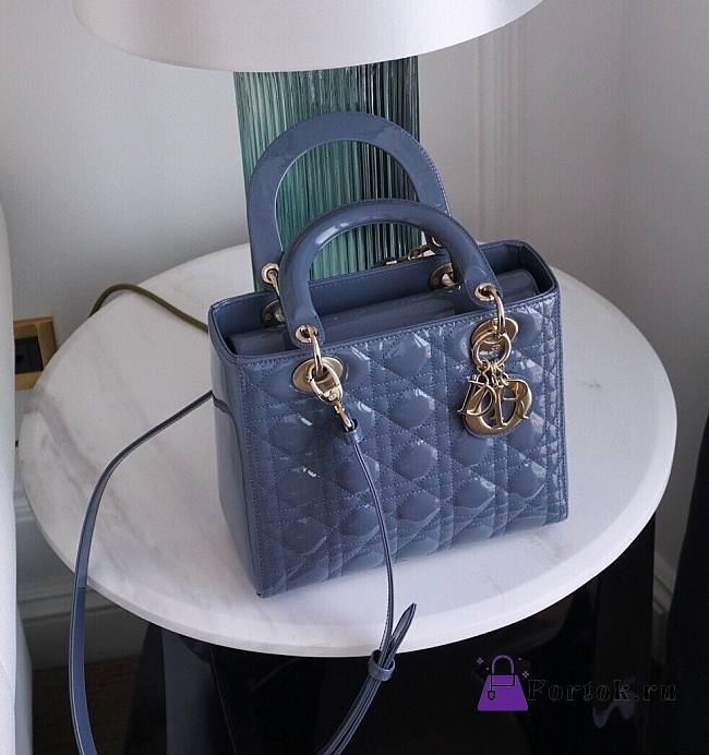 Dior Medium Lady Dior Patent Cannage Blue M0565 24×20×11cm - 1