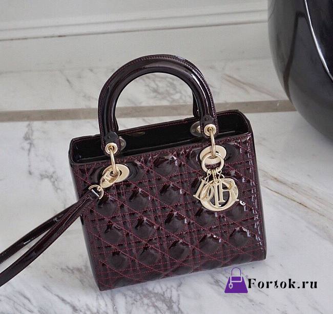 Dior Medium Lady Dior Patent Cannage Plum M0565 24×20×11cm - 1