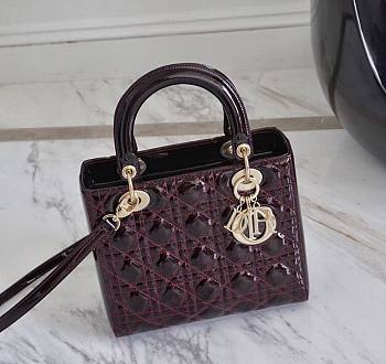 Dior Medium Lady Dior Patent Cannage Plum M0565 24×20×11cm