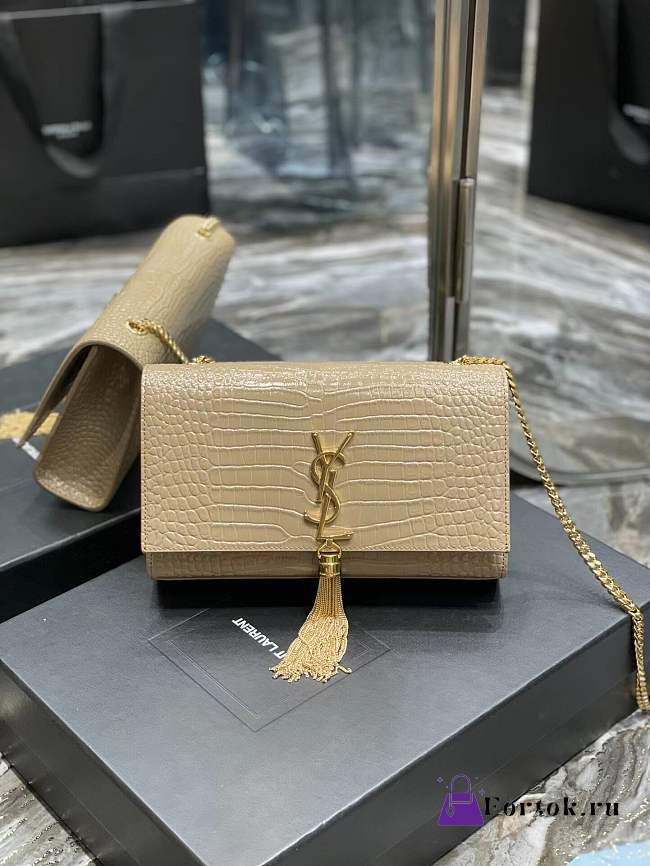 Ysl Medium Kate In Crocodile Leather Light Beige 354119 24x14.5x5.5cm - 1