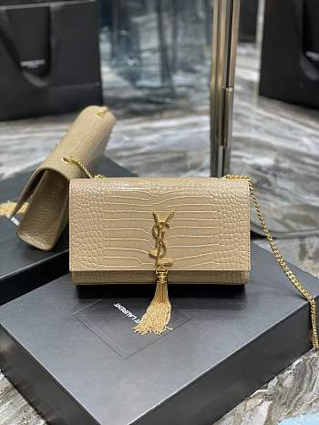 Ysl Medium Kate In Crocodile Leather Light Beige 354119 24x14.5x5.5cm