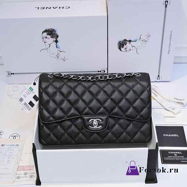 Chanel Classic Flap Bag Jumbo 30 Black Caviar Silver Hardware - 1