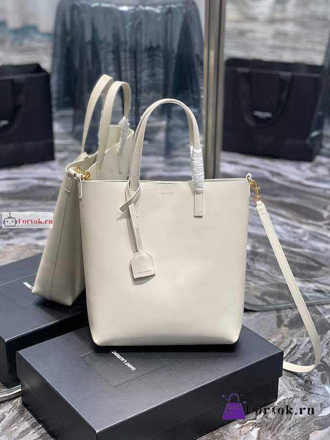 Ysl Shopping Tote Bag Calfskin Leather White 600307 25x28x8cm - 1