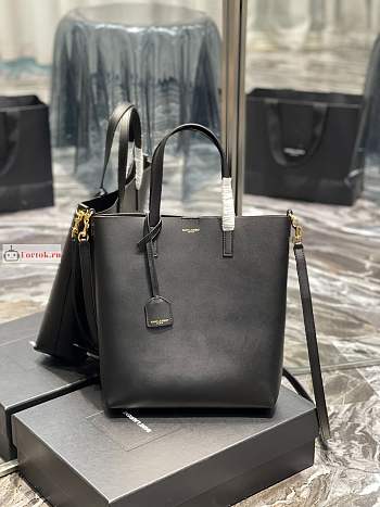 Ysl Shopping Tote Bag Calfskin Leather Black 600307 25x28x8cm